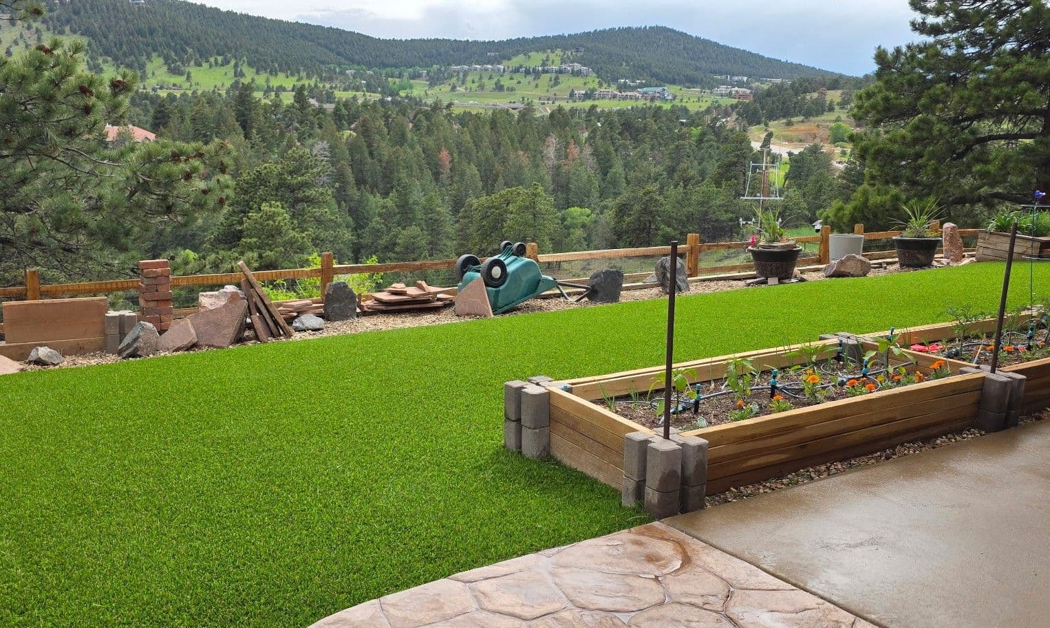 Gallery photos for Colorado Mountain Backyard Gets Artificial Turf Around Garden and Greenhouse: Image #3