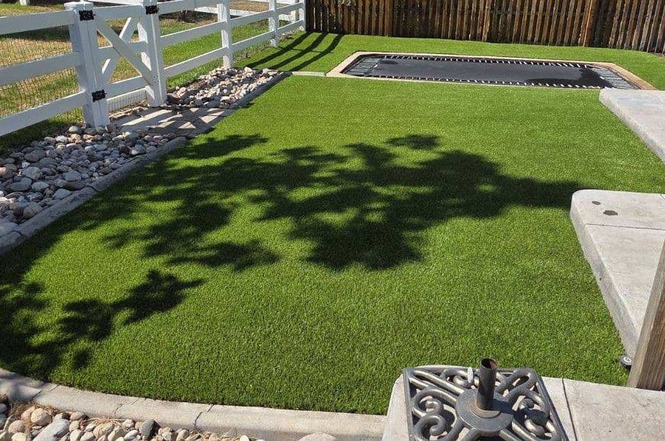 Gallery photos for Artificial Turf Around an In-Ground Trampoline in Golden: Image #1