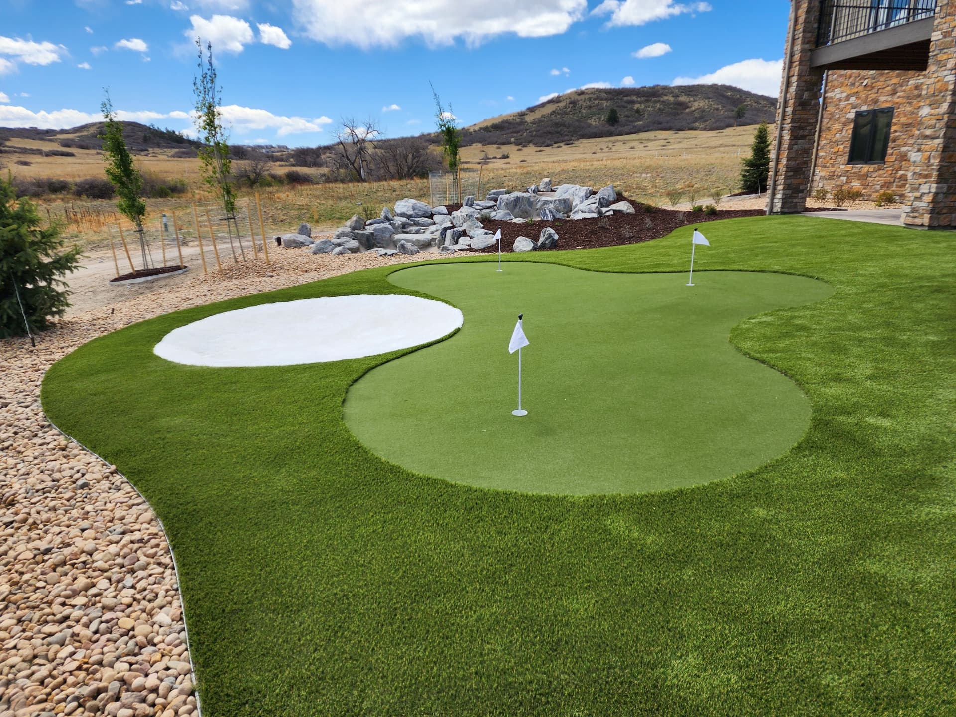 Gallery photos for Custom Backyard Putting Green with Artificial Turf Bunker: Image #1