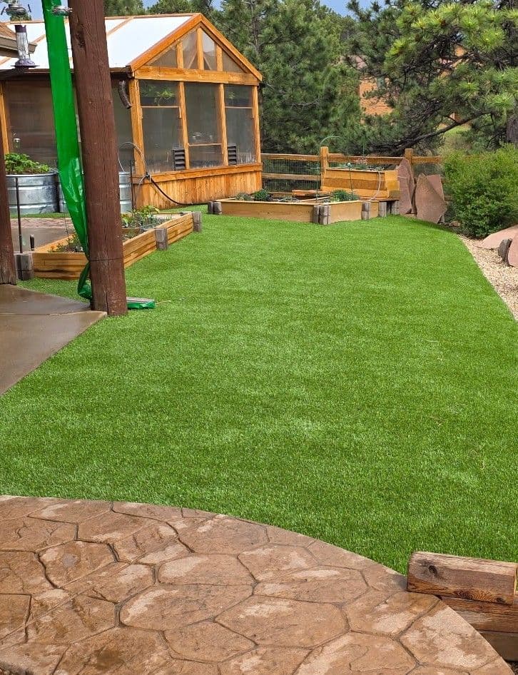Gallery photos for Colorado Mountain Backyard Gets Artificial Turf Around Garden and Greenhouse: Image #1